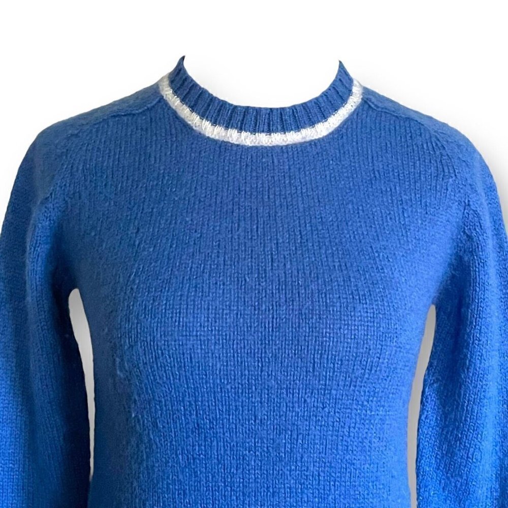 Scholastik Sportswear Womens Vintage 1970s Sweater Sz S Blue White Wool Crewneck - Picture 5 of 8